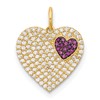 10K Polished Micro-Pave Clear and Red CZ Heart Charm