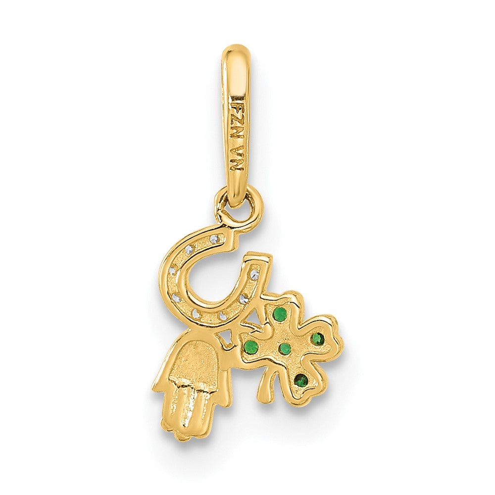 10K Polished Clover / CZ Horseshoe / Hamsa Good Luck Pendant