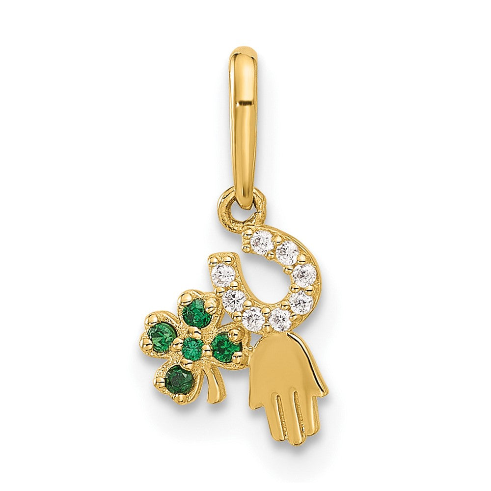 10K Polished Clover / CZ Horseshoe / Hamsa Good Luck Pendant