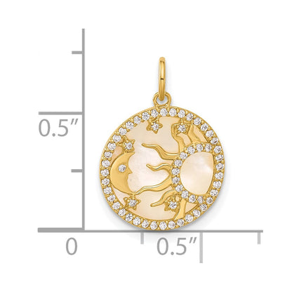 10K Polished CZ and Mother of Pearl Sun / Moon / Stars Charm