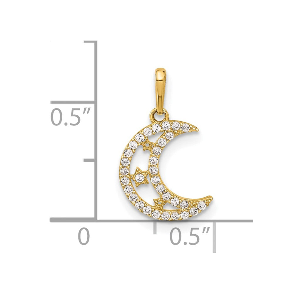 10K Polished Clear CZ Moon and Stars Charm