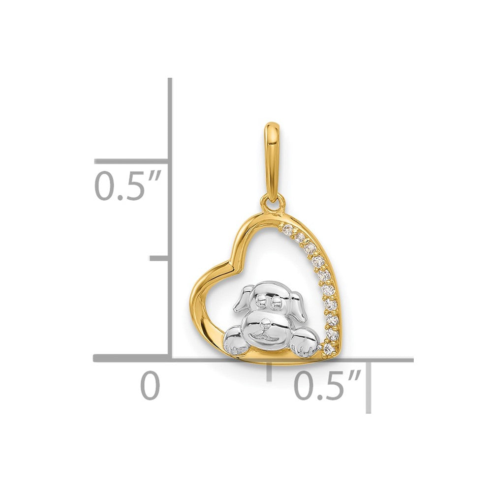 10K and White Rhodium CZ Dog In Heart Charm