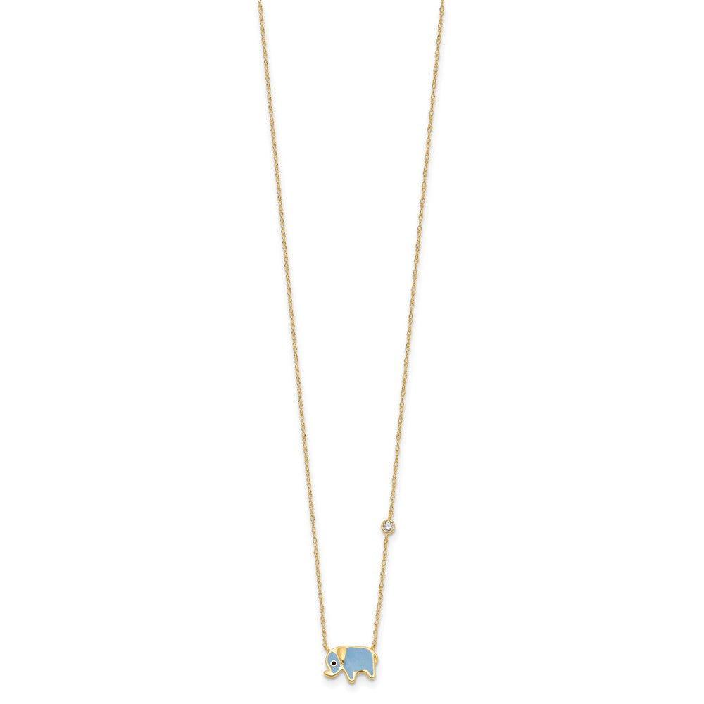 10K Polished CZ Enameled Elephant 18 inch Necklace