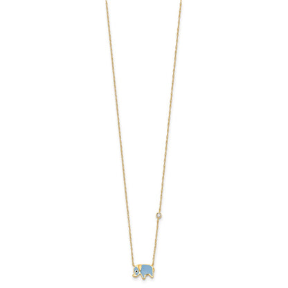 10K Polished CZ Enameled Elephant 18 inch Necklace