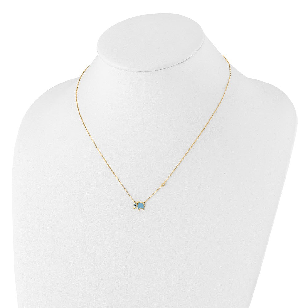10K Polished CZ Enameled Elephant 18 inch Necklace