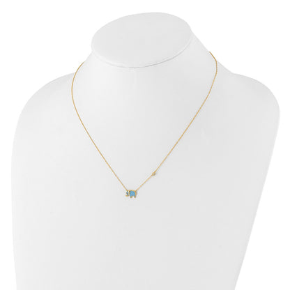 10K Polished CZ Enameled Elephant 18 inch Necklace