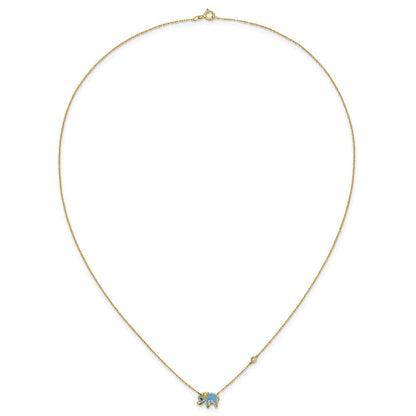 10K Polished CZ Enameled Elephant 18 inch Necklace