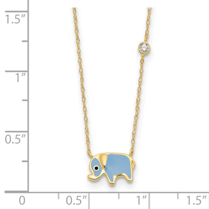 10K Polished CZ Enameled Elephant 18 inch Necklace
