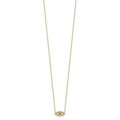 10K Polished Blue and Clear CZ Evil Eye 18.5 inch Necklace