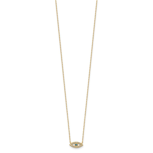 10K Polished Blue and Clear CZ Evil Eye 18.5 inch Necklace