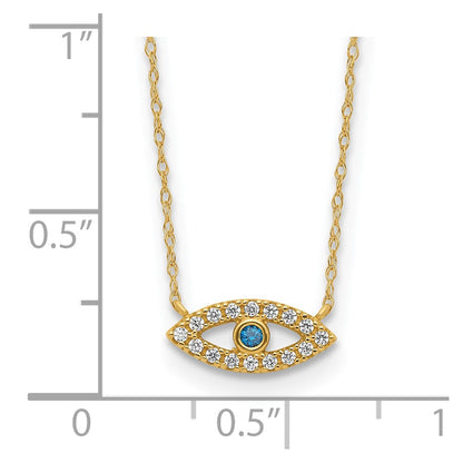 10K Polished Blue and Clear CZ Evil Eye 18.5 inch Necklace