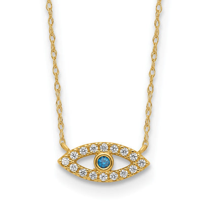 10K Polished Blue and Clear CZ Evil Eye 18.5 inch Necklace