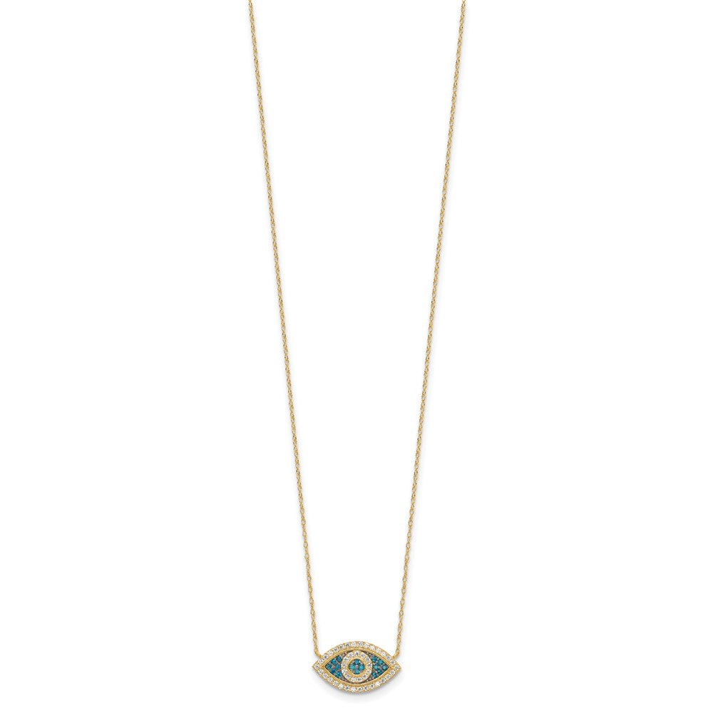10K Polished Blue and Clear CZ Evil Eye 16 inch with 2 inch Extender Necklace