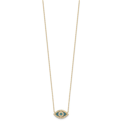 10K Polished Blue and Clear CZ Evil Eye 16 inch with 2 inch Extender Necklace