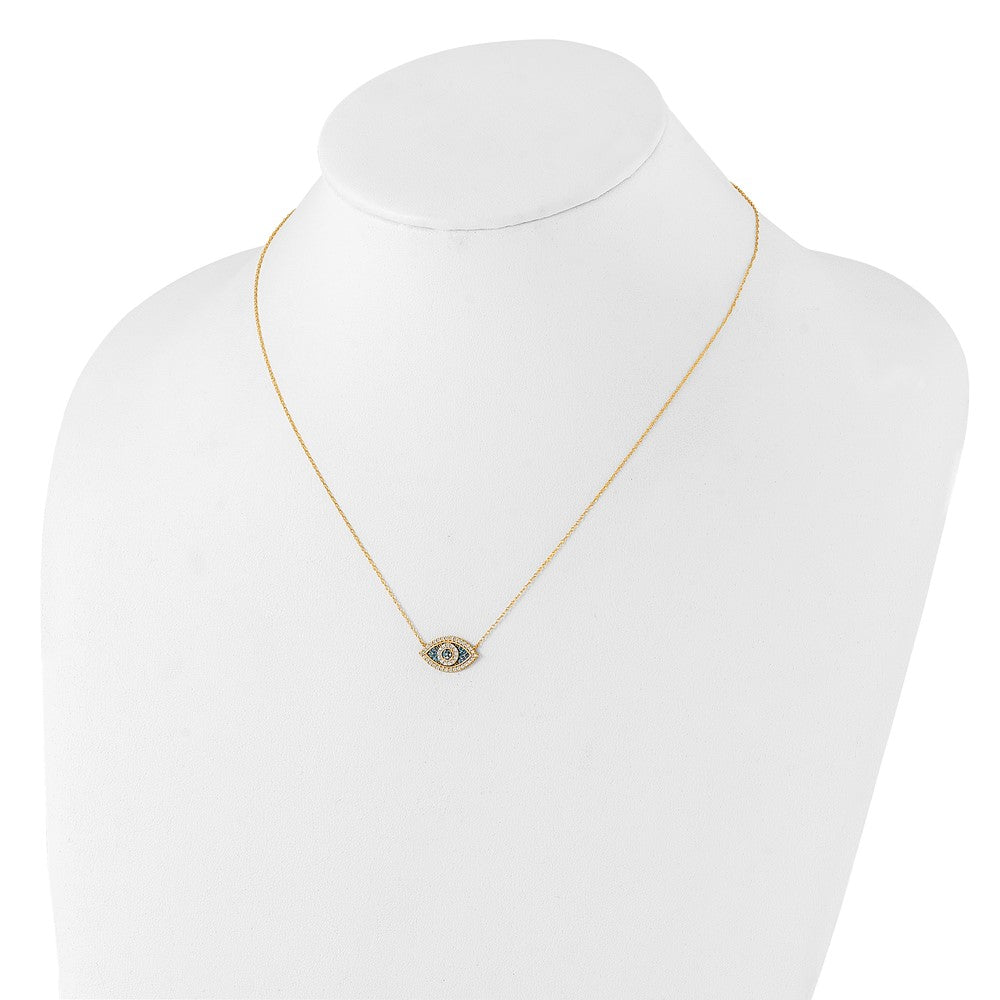 10K Polished Blue and Clear CZ Evil Eye 16 inch with 2 inch Extender Necklace