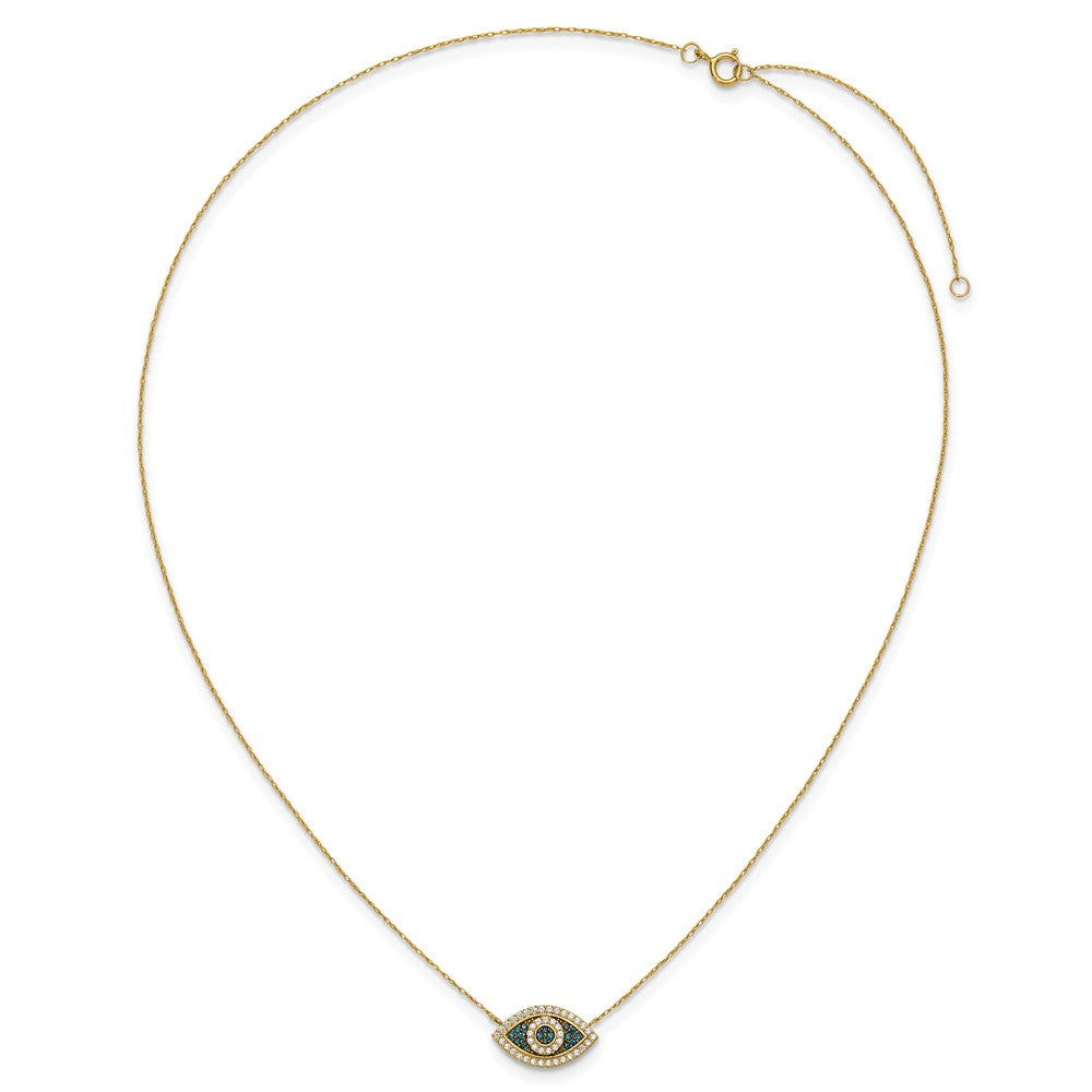 10K Polished Blue and Clear CZ Evil Eye 16 inch with 2 inch Extender Necklace