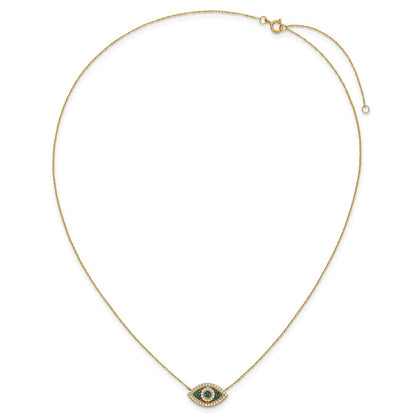 10K Polished Blue and Clear CZ Evil Eye 16 inch with 2 inch Extender Necklace