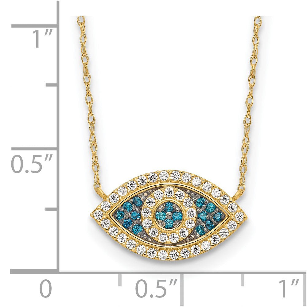 10K Polished Blue and Clear CZ Evil Eye 16 inch with 2 inch Extender Necklace