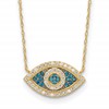 10K Polished Blue and Clear CZ Evil Eye 16 inch with 2 inch Extender Necklace
