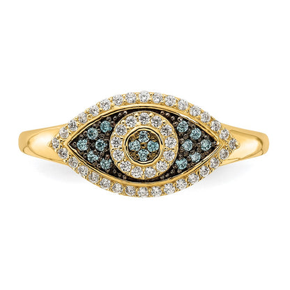 10K Polished Blue and White CZ Evil Eye Ring