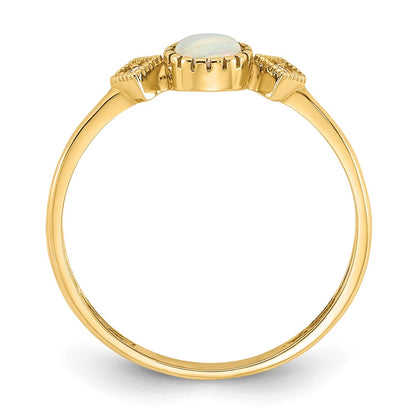 10K Polished Clear CZ and Lab Created Opal Ring