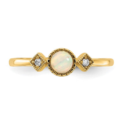 10K Polished Clear CZ and Lab Created Opal Ring