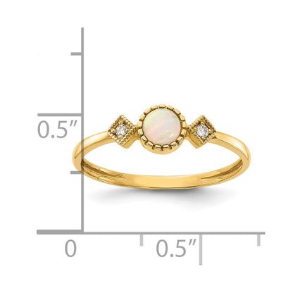 10K Polished Clear CZ and Lab Created Opal Ring