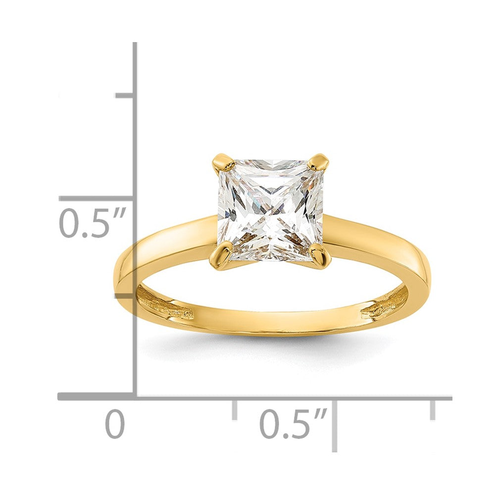 10K Polished 7.5mm Square Clear CZ Solitaire Ring