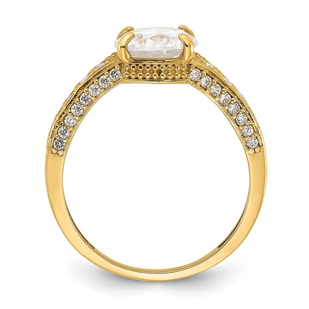 10K Polished 8mm Clear CZ Center and Side Stones Ring