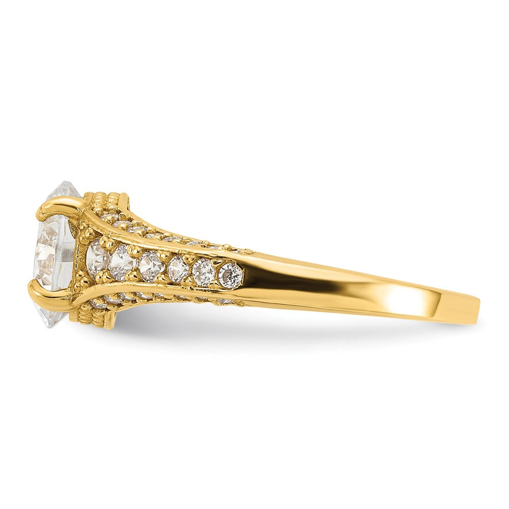 10K Polished 8mm Clear CZ Center and Side Stones Ring