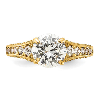 10K Polished 8mm Clear CZ Center and Side Stones Ring