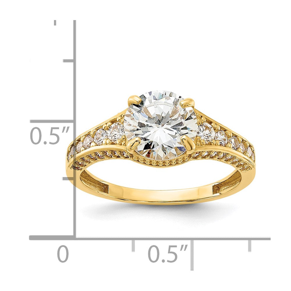 10K Polished 8mm Clear CZ Center and Side Stones Ring