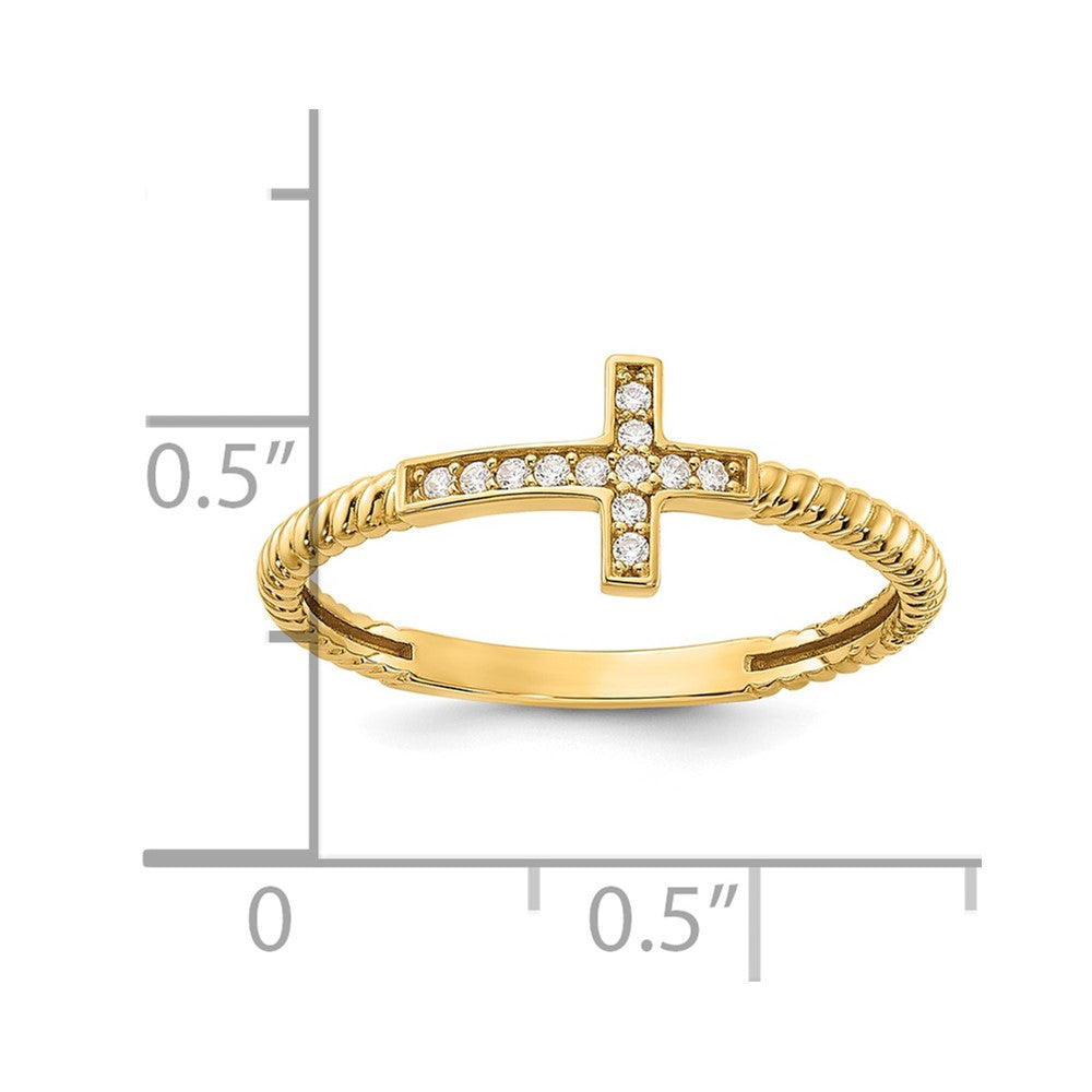 10K Polished CZ Cross Ring