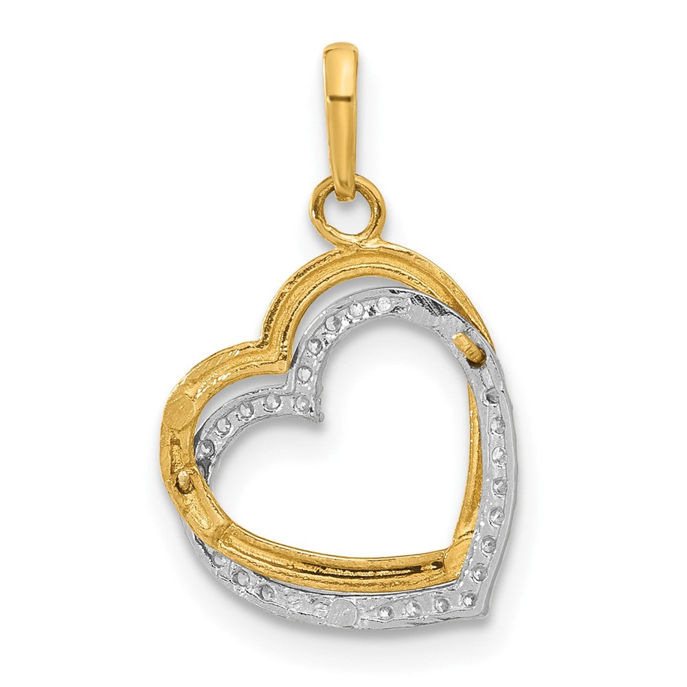 10K Two-tone Polished CZ Two-Hearts Charm