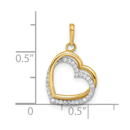 10K Two-tone Polished CZ Two-Hearts Charm