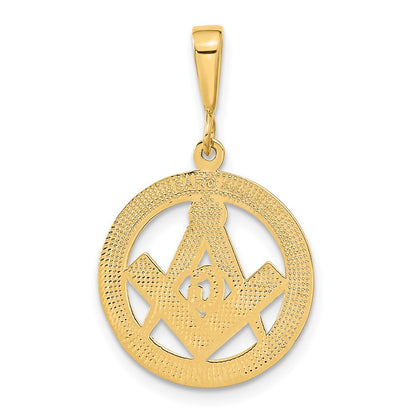 10k Polished and Textured Masonic Symbol in Circle Pendant