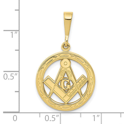 10k Polished and Textured Masonic Symbol in Circle Pendant