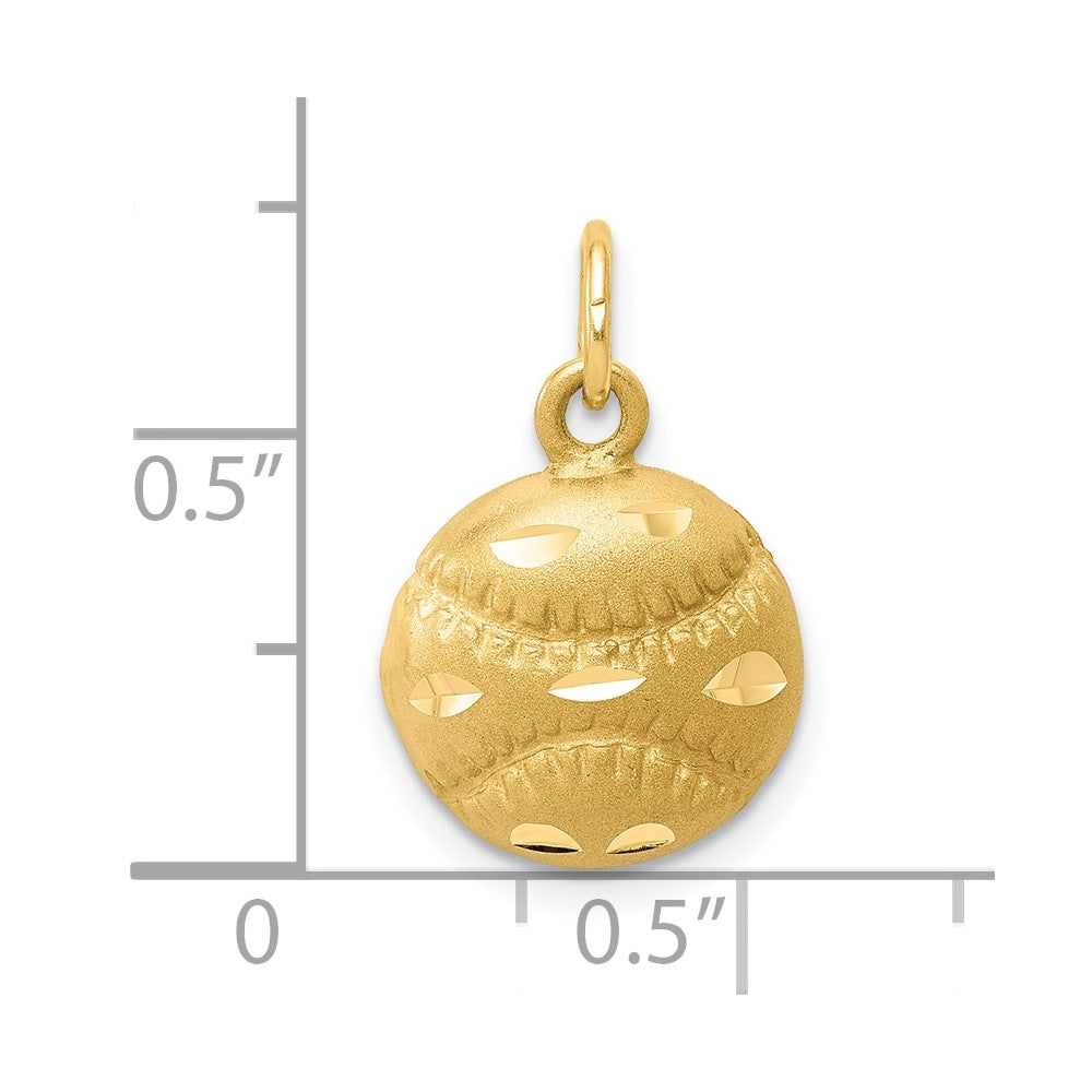 10K Satin Diamond-cut Baseball Charm