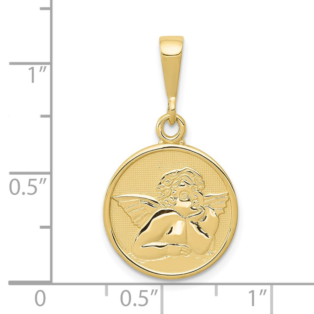 10k Polished and Satin Round Raphael Angel Pendant