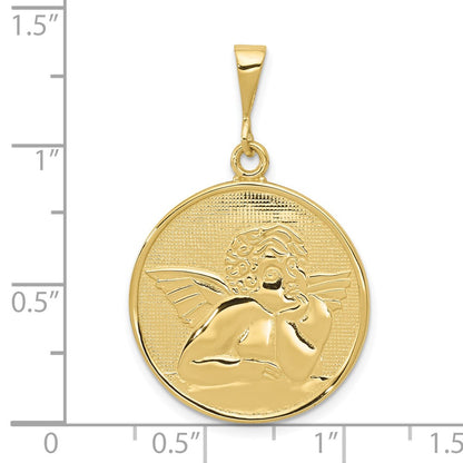 10k Polished and Satin Large Round Angel Pendant