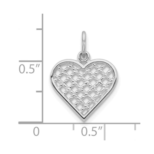 10k White Gold Basketweave Heart Charm