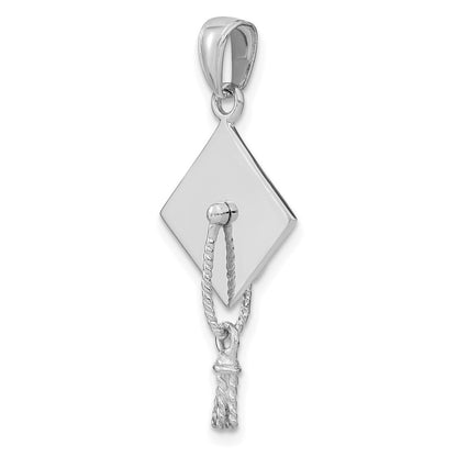 10K White Gold 3-D Graduation Cap with Moveable Tassel Charm