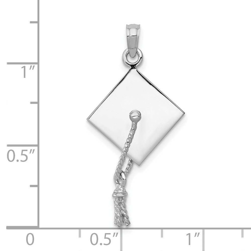 10K White Gold 3-D Graduation Cap with Moveable Tassel Charm