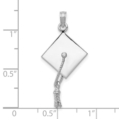 10K White Gold 3-D Graduation Cap with Moveable Tassel Charm