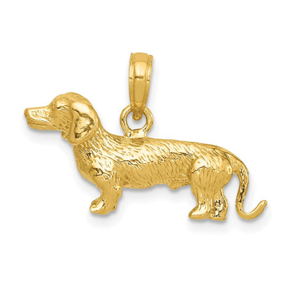 10k Solid Polished 3-D Wire-Haired Dachshund Dog Charm