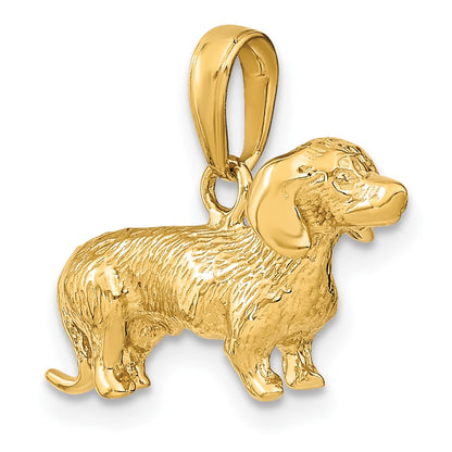 10k Solid Polished 3-D Wire-Haired Dachshund Dog Charm