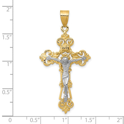 10k Two-tone INRI Fleur De Lis Crucifix Pendant