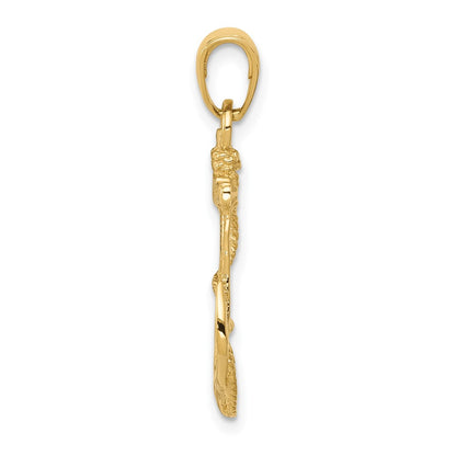 10K Solid Polished Anchor with Rope Pendant