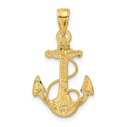 10K Solid Polished Anchor with Rope Pendant