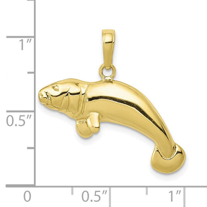 10K Large Solid Polished Manatee Pendant